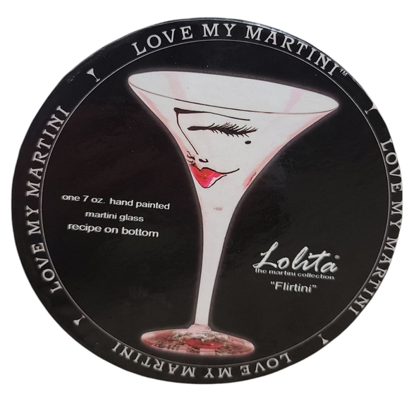 LOLITA NWT "Flirtini" Hand Painted Martini Glass With Recipe On Bottom 7 Oz. - Picture 5 of 11